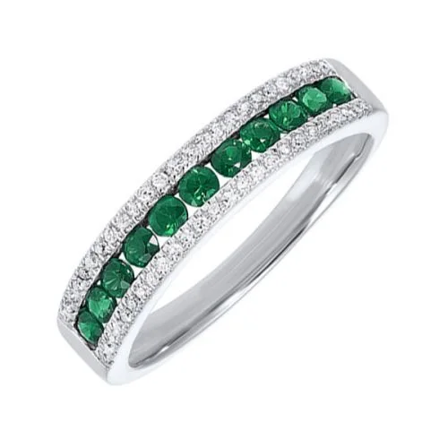 14k Emerald and Diamond 3 Row Fashion Ring