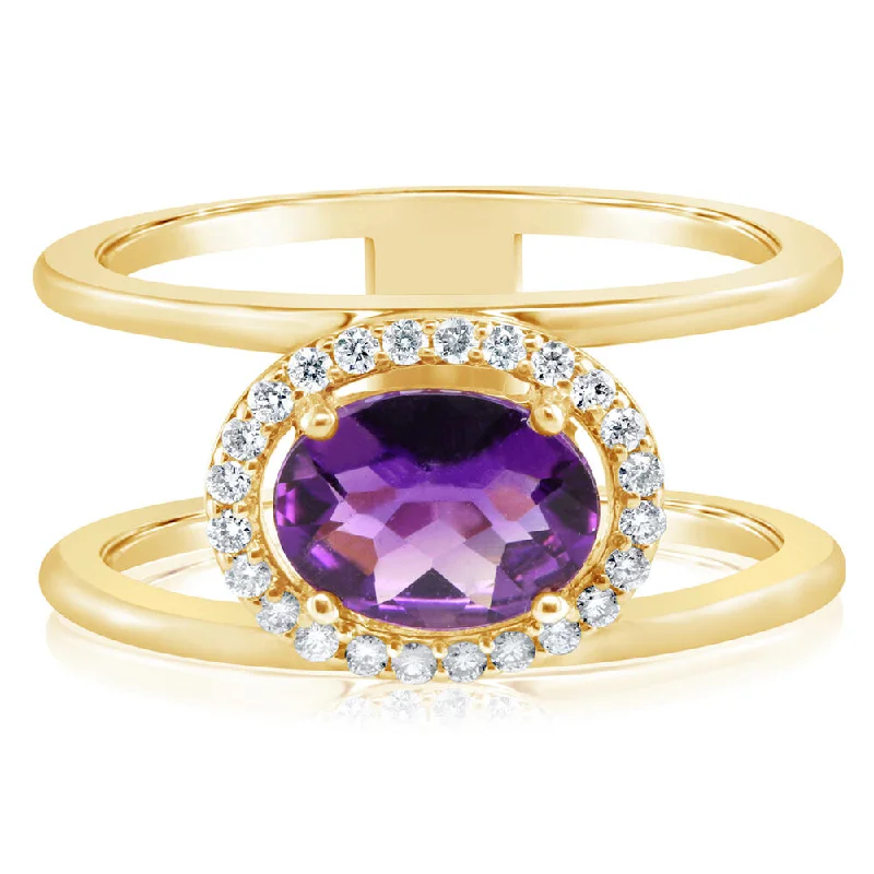 14K Rose Gold Amethyst/Diamond Ring