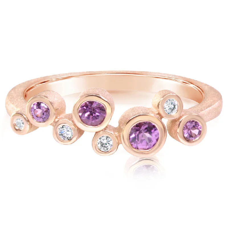 14K Rose Gold Purple Garnet/Diamond Ring with Sandblast Finish