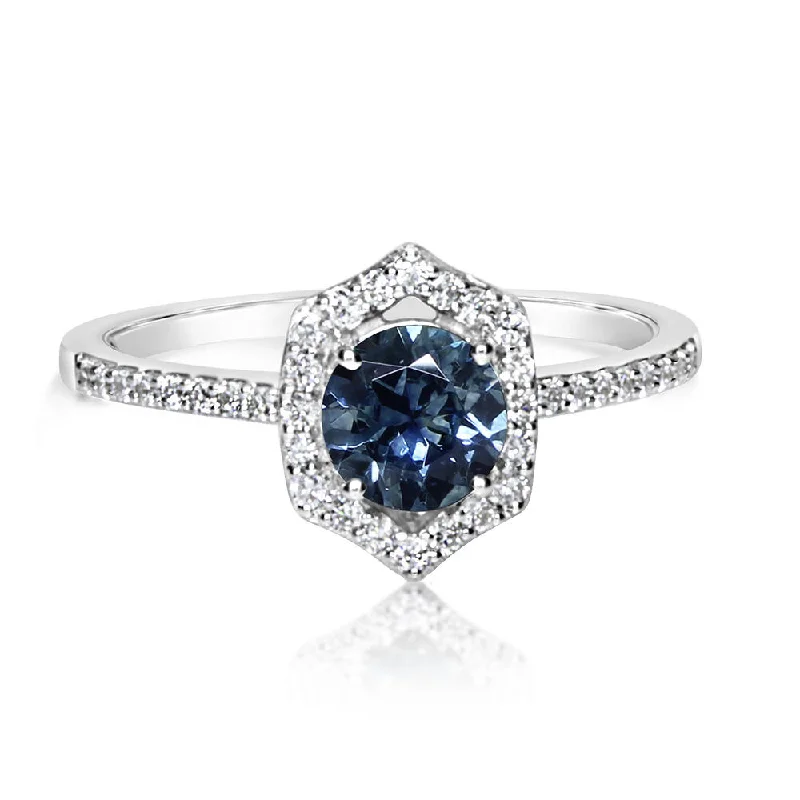 14K White Gold Montana Sapphire/Diamond Ring