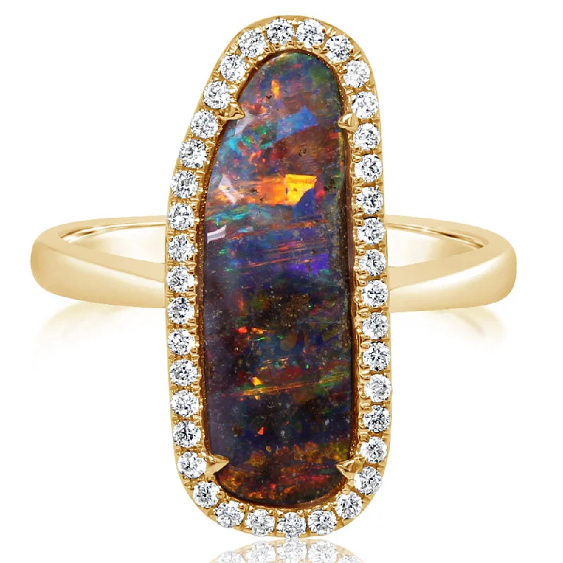 14K Yellow Gold Australian Boulder Opal/Diamond Ring