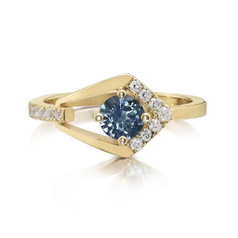 14K Yellow Gold Montana Sapphire/Diamond Ring