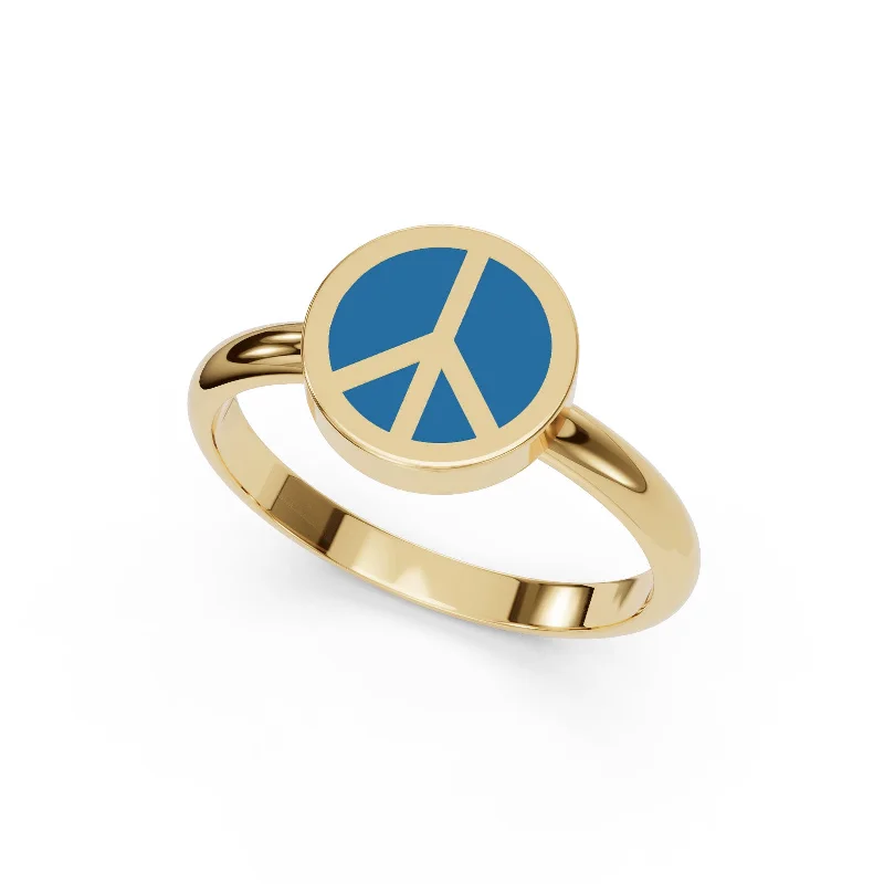 Gold Enamel Peace Sign Ring