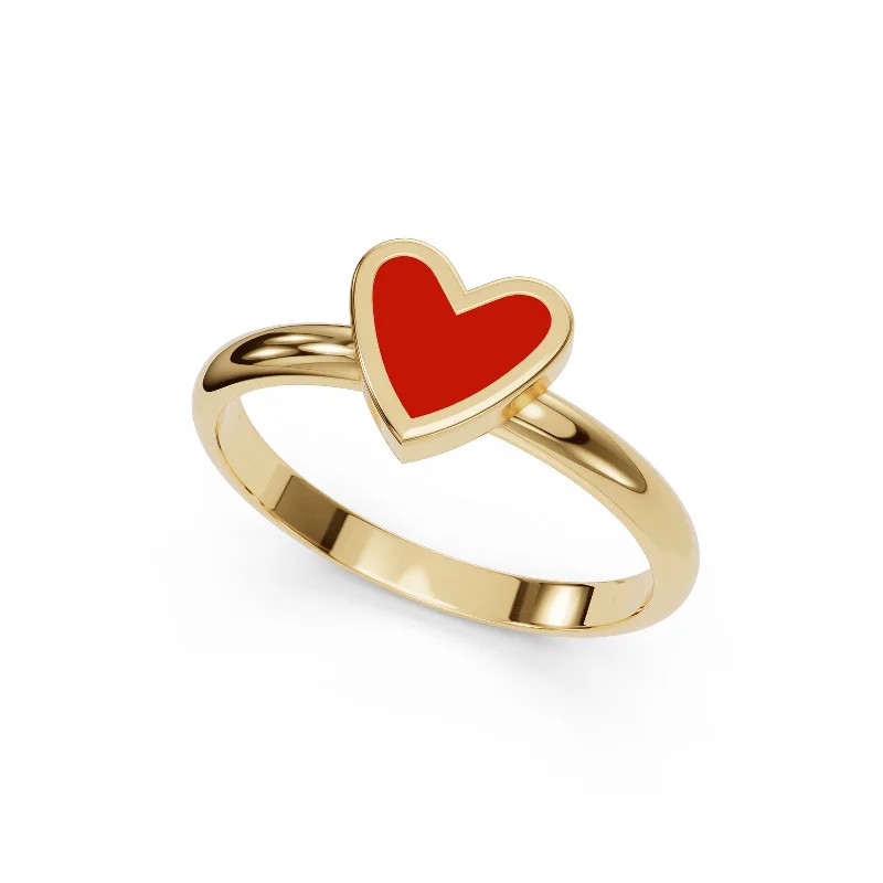 Gold Enamel Red Heart Ring