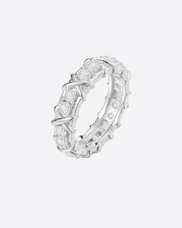 MOISSANITE ETERNITY X RING. - WHITE GOLD