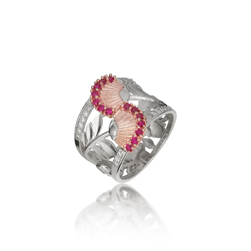 ʻŌhiʻa Lehua Ruby Ring in Two Tone Gold with Diamonds