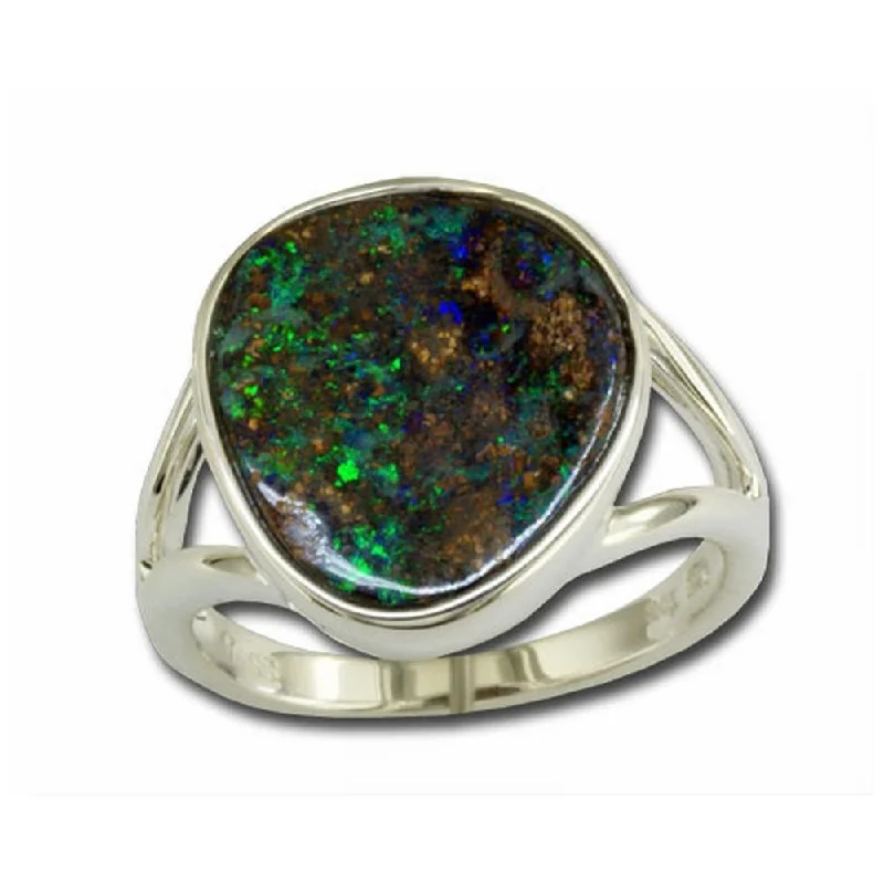 Silver Opal Boulder Small Stone Ring