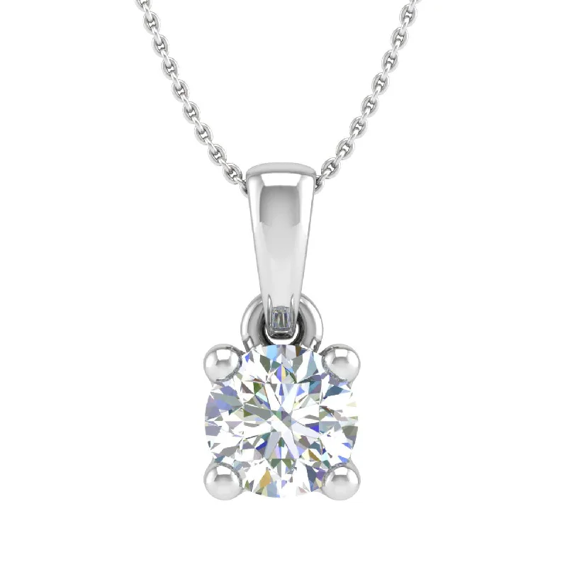 1/3 Carat 4-Prong Set Diamond Solitaire Pendant Necklace in Gold (Silver Chain Included) - IGI Certified