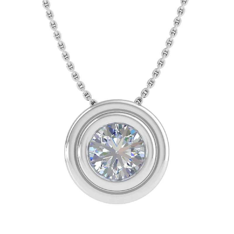 1/4 Carat Bezel Set Diamond Solitaire Pendant Necklace in Gold (Silver Chain Included) - IGI Certified