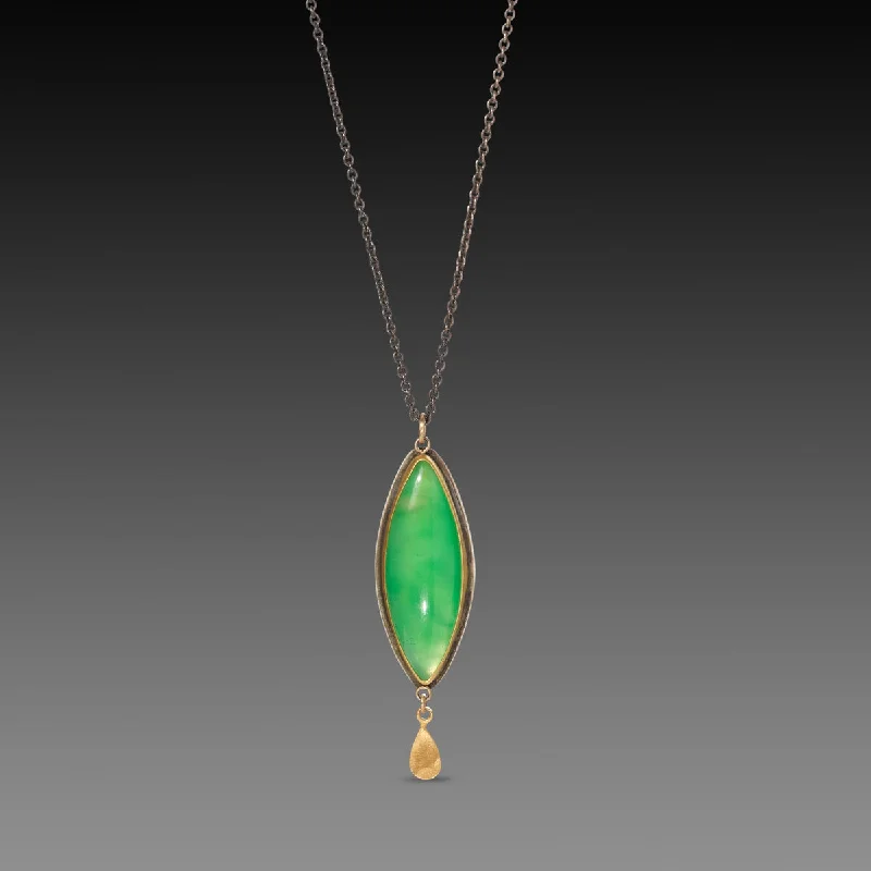 Chrysoprase Necklace with Gold Teardrop