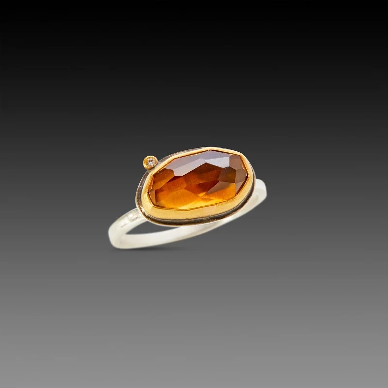 Citrine Ring with Diamond Dot