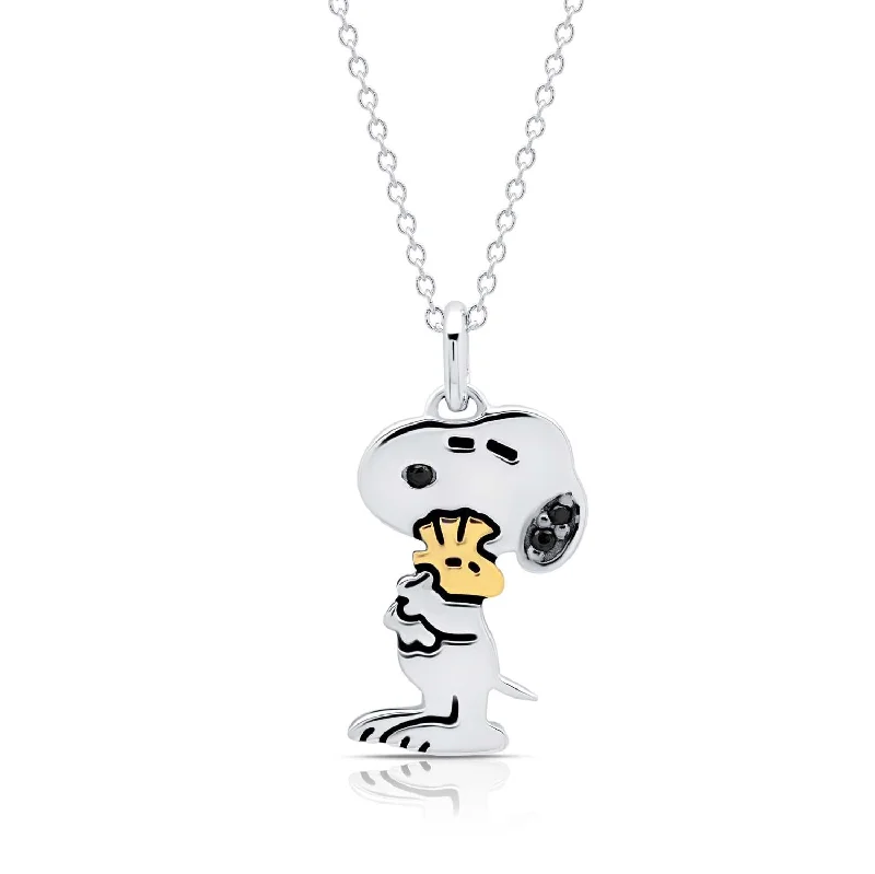 Crislu Platinum Plated Sterling Silver 18-inch Snoopy and Woodstock Pendant