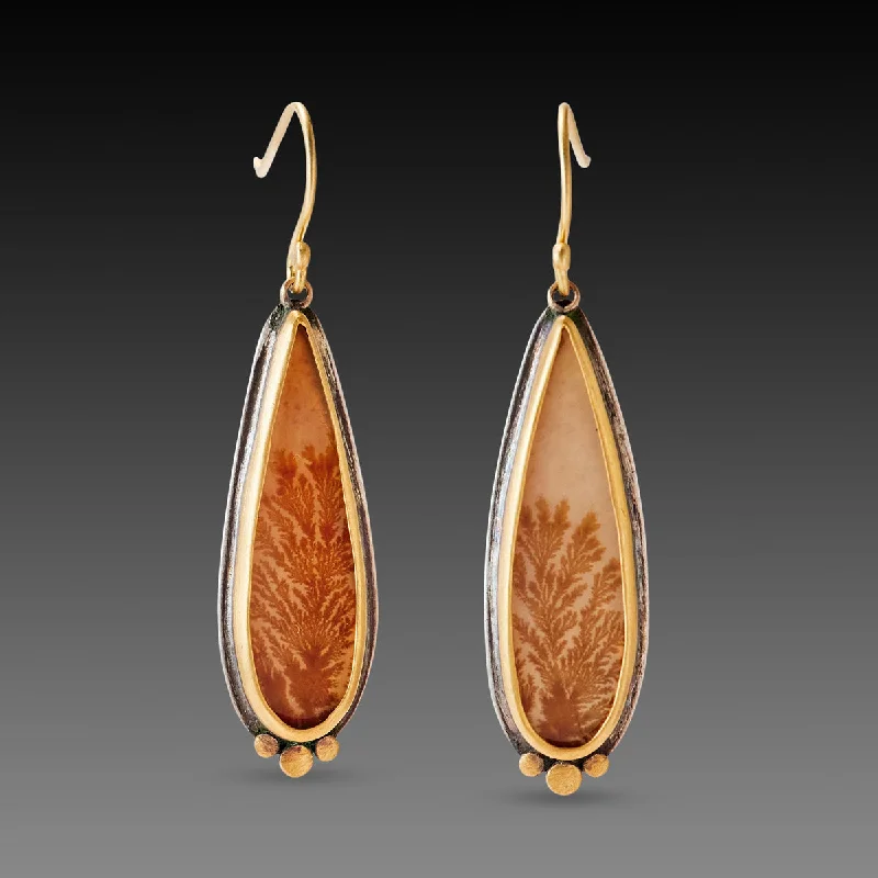 Dendritic Agate Earrings with Gold Trios