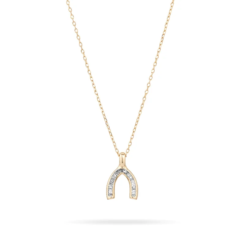 Diamond Baguette Lucky Wishbone Necklace