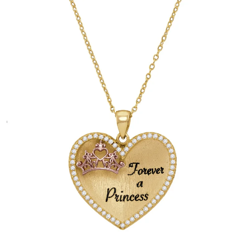 Disney 14KT Yellow Gold Plated Sterling Silver and Cubic Zirconia 18-inch Forecer Princess Crown Pendant