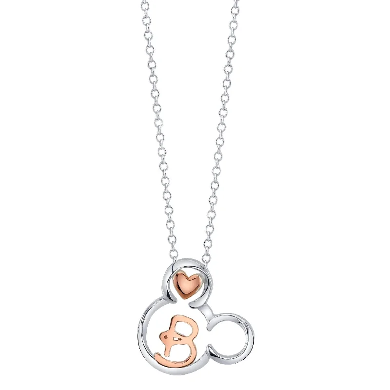 Disney Sterling Silver 18-inch Initial Pendant; Initial B