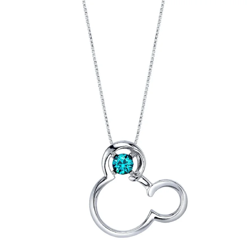 Disney Sterling Silver Round Crystal 18-inch Birthstone Mickey Mouse Pendant