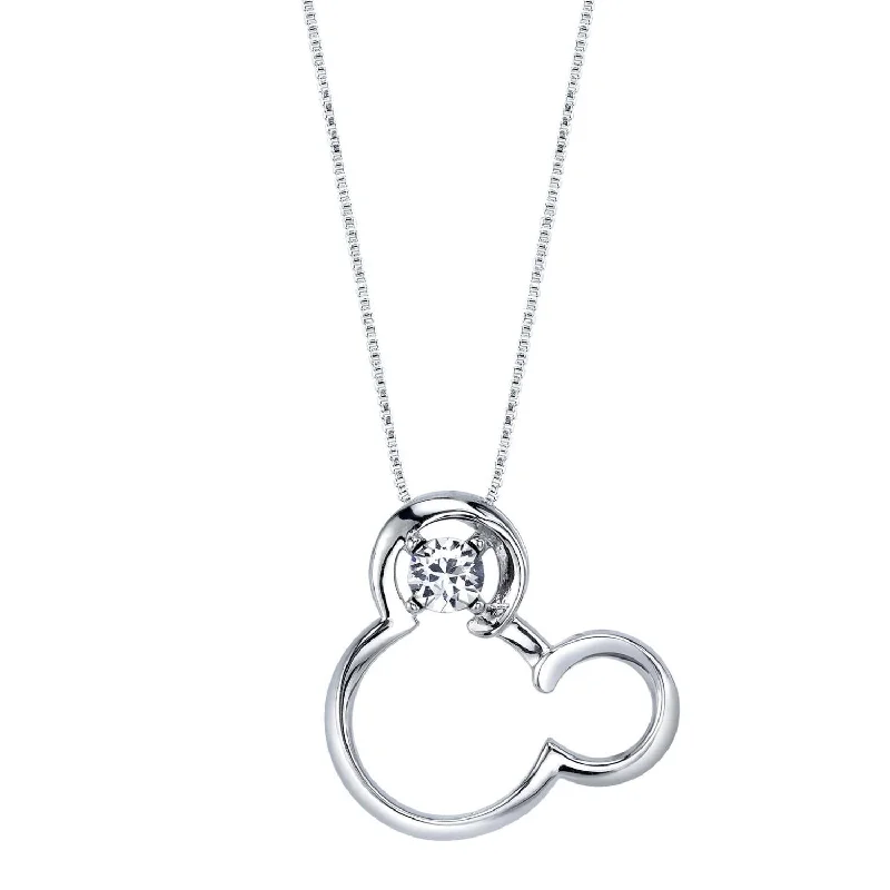 Disney Sterling Silver Round Crystal 18-inch Birthstone Mickey Mouse Pendant