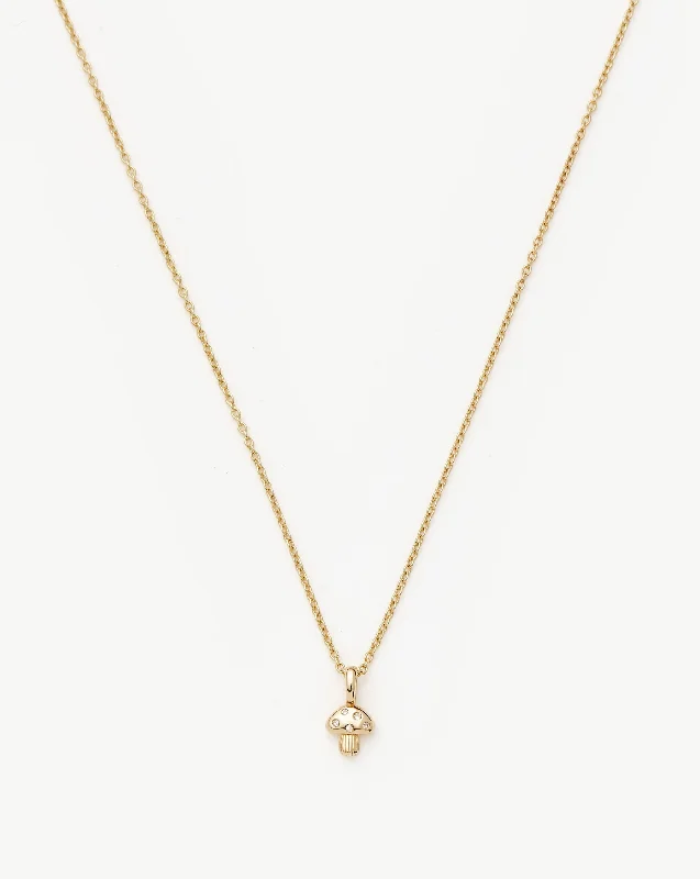 Fine Diamond Mushroom Mini Pendant Necklace | 14ct Solid Gold/Diamond