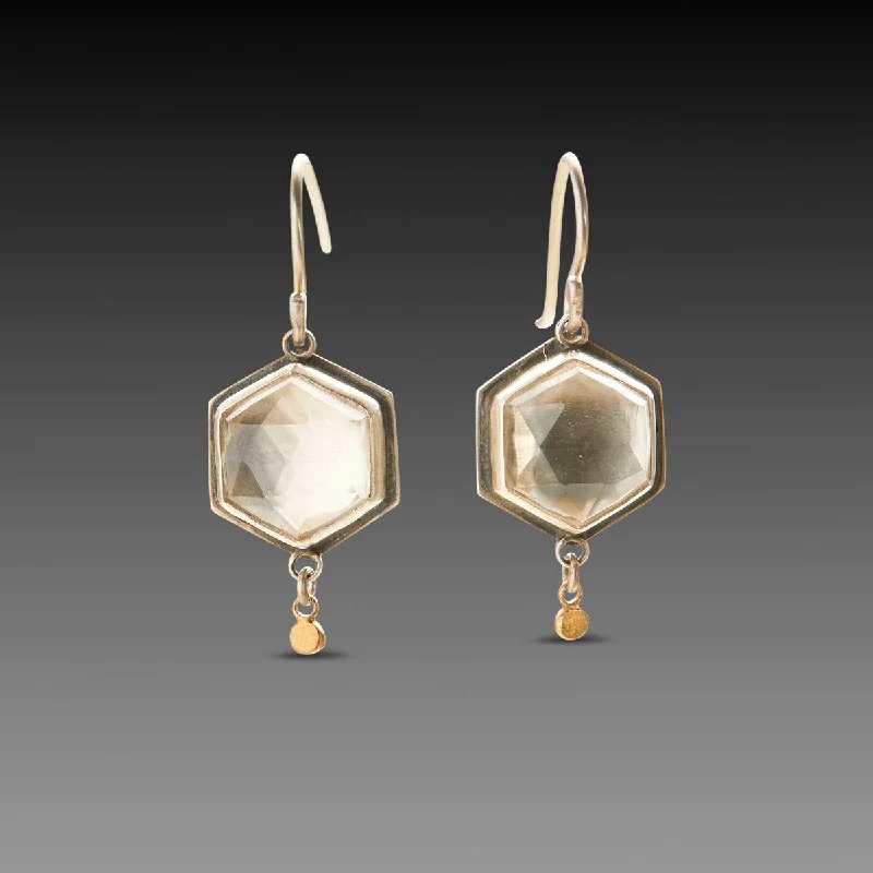 Geometric Clear Topaz Earrings with Gold Drops