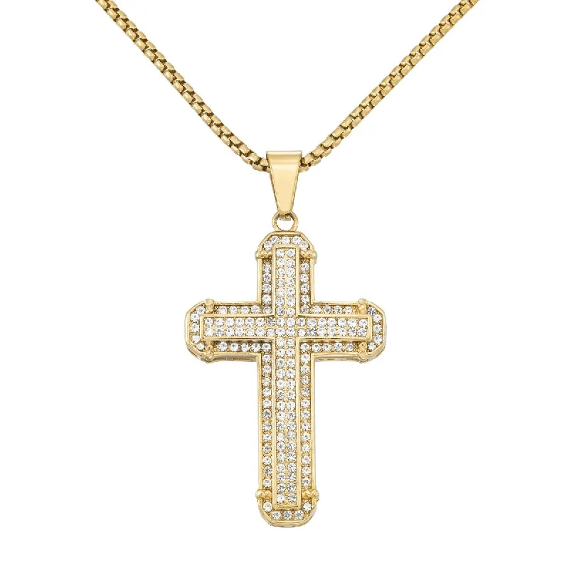 King by Simone I Smith Yellow Stainless Steel and Crystal 56X38MM 24-inch Cross Pendant