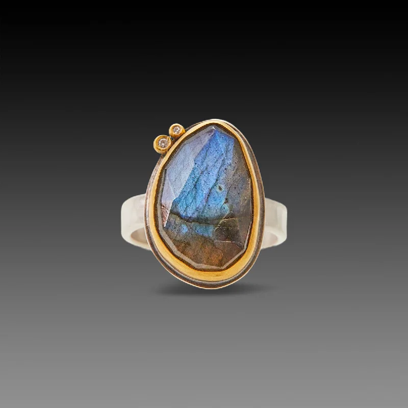 Labradorite Ring with Diamonds