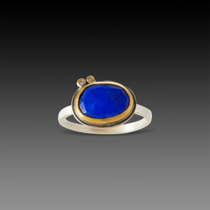 Lapis Ring with Diamond Dots