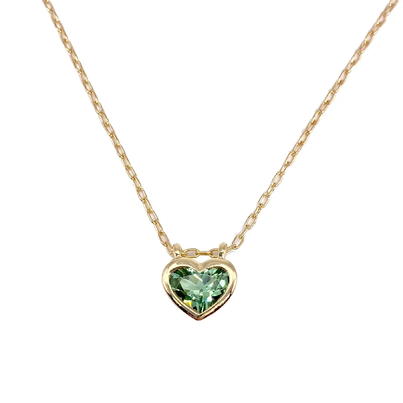 One of a Kind Large Bezel Set Green Tourmaline Heart Necklace