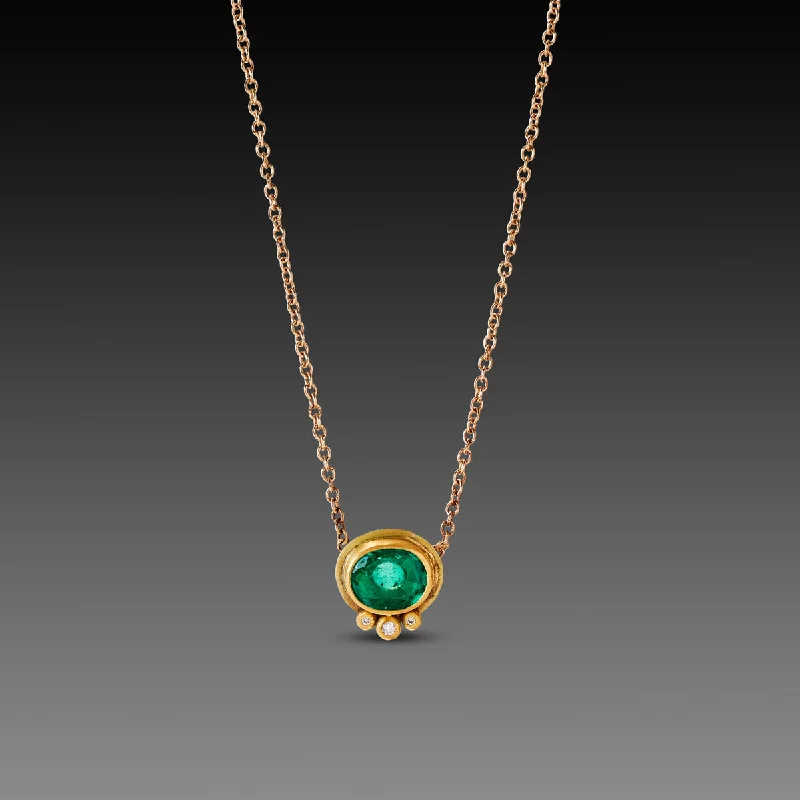 Oval Emerald Necklace with Diamond Trio