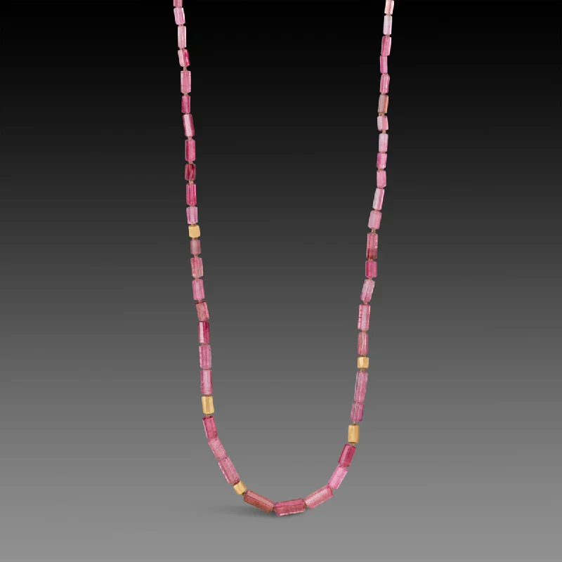 Pink Tourmaline Necklace with 22k Beads