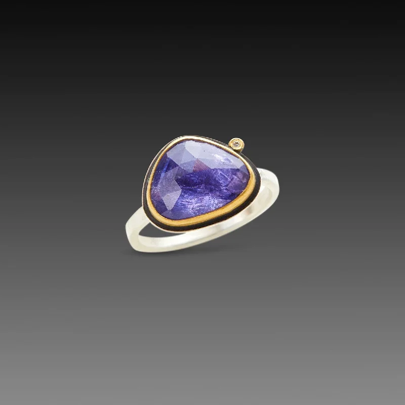 Rose Cut Tanzanite Ring with Diamond Dot