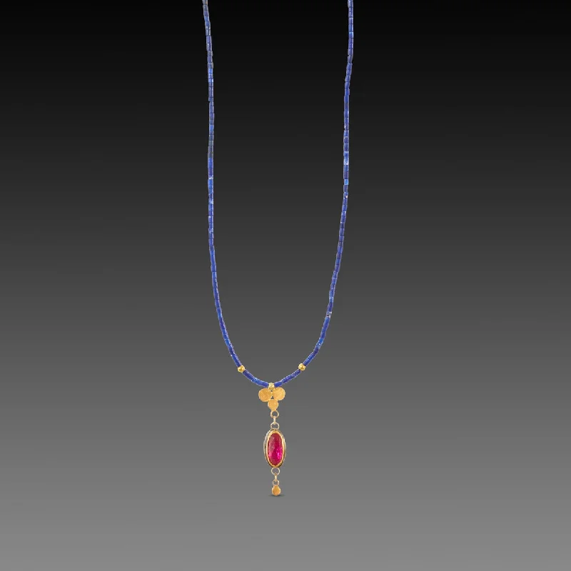 Ruby and Gold Trio Lapis Necklace