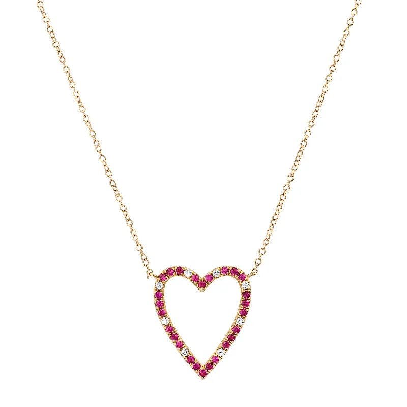 Ruby & Diamond Open Heart Love Necklace