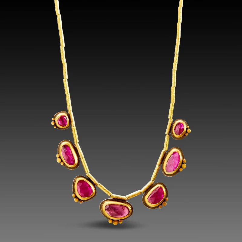 Seven Rubies with 22k Gold Trios Necklace