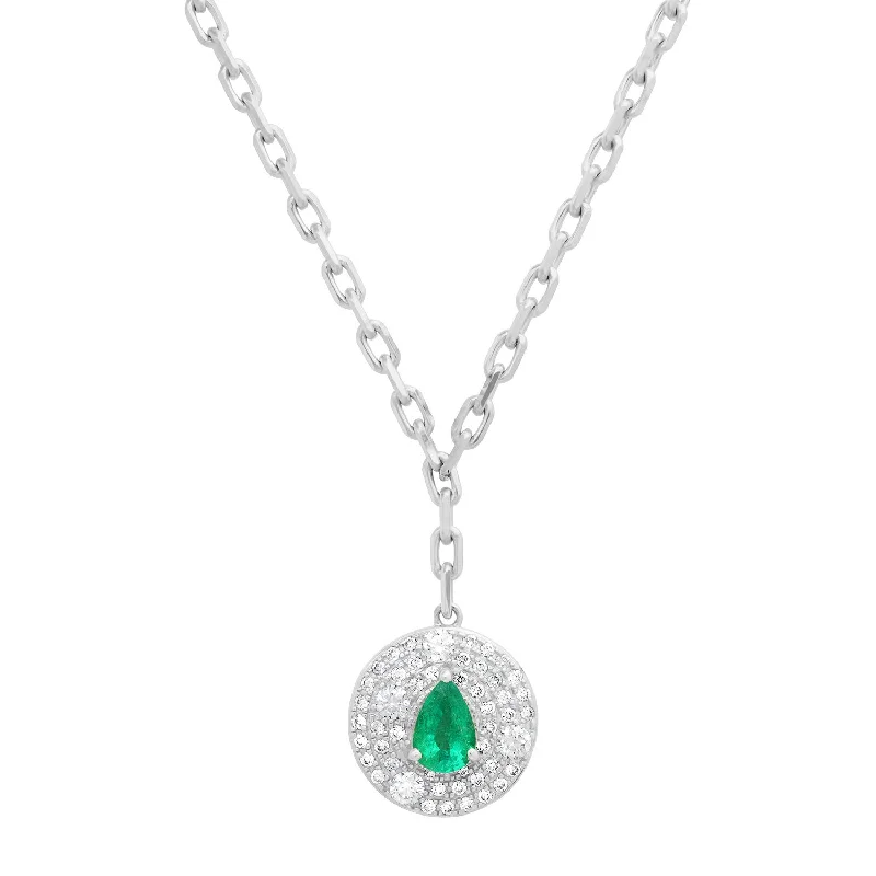 She's a Gem Pear Shape Emerald & Diamond Drop Necklace