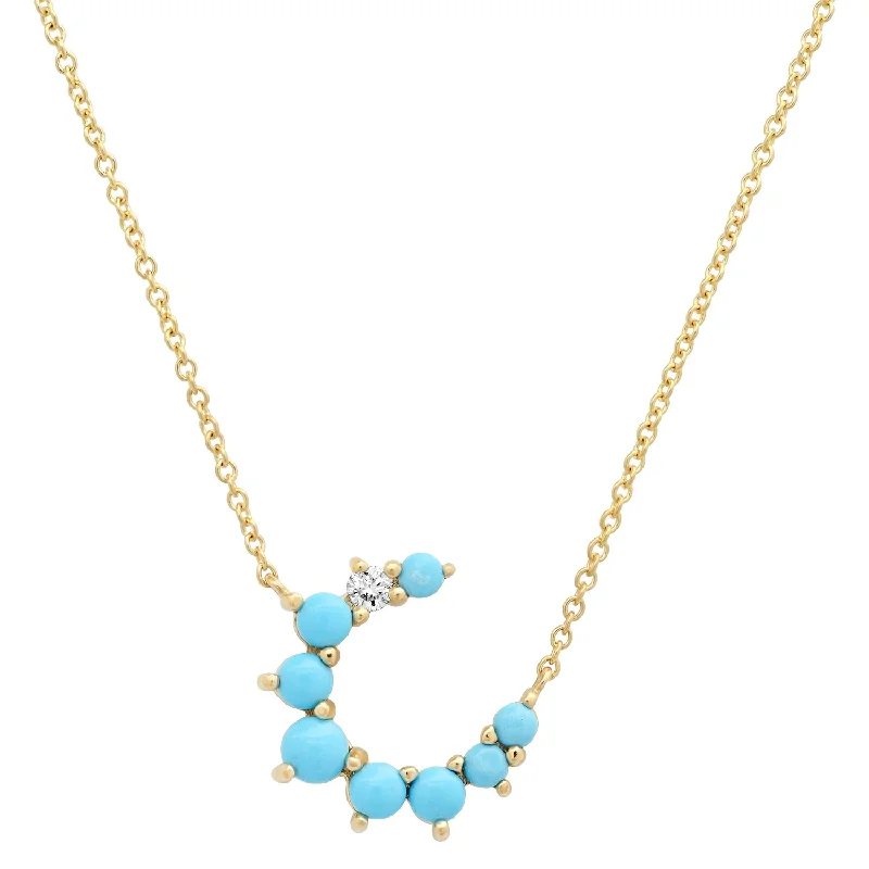 Turquoise & Diamond Crescent Moon Necklace