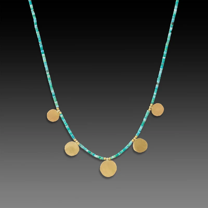 Turquoise Necklace with Hammered Gold Disks