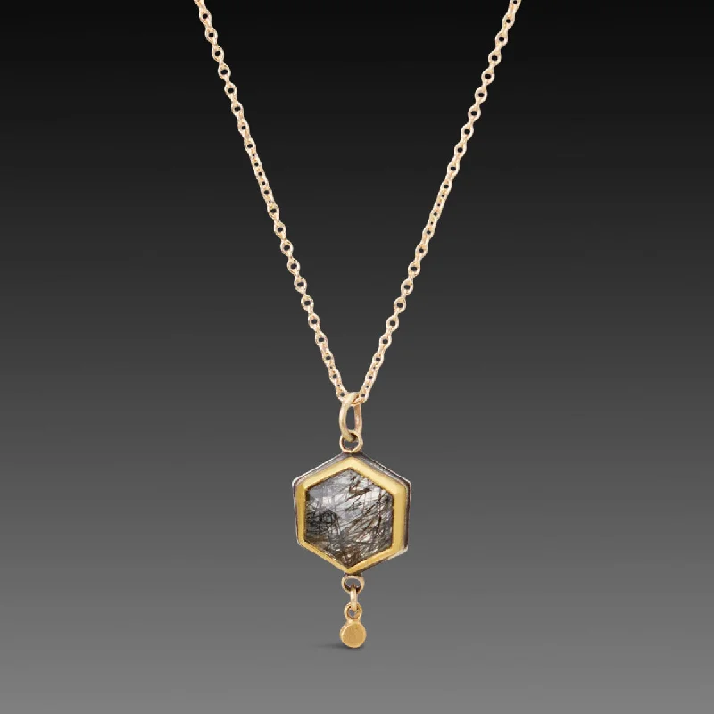 Tourmalinated Quartz Necklace in Gold