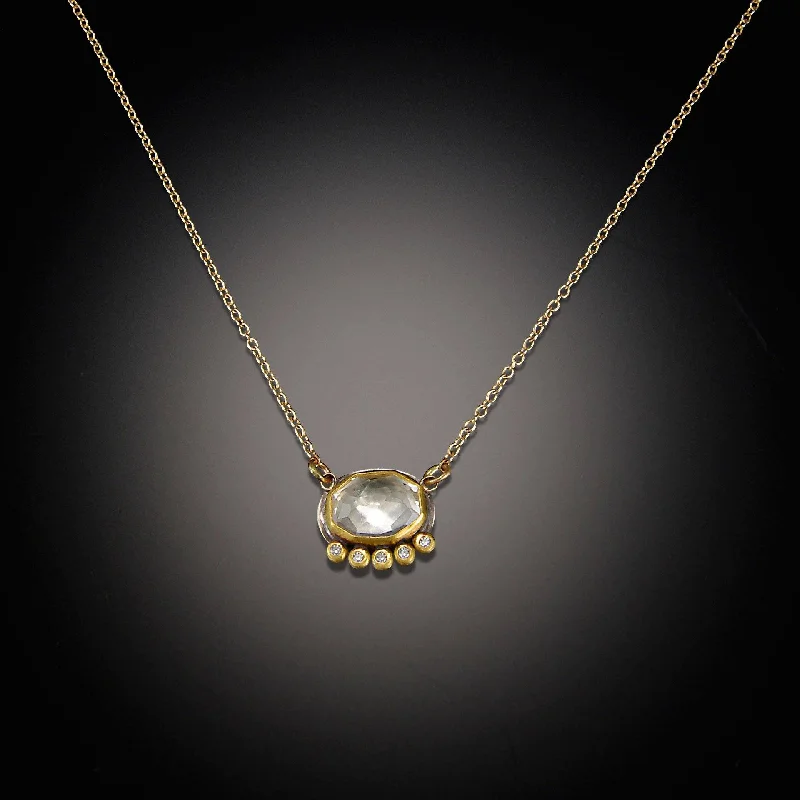 White Topaz Necklace with Diamond Line