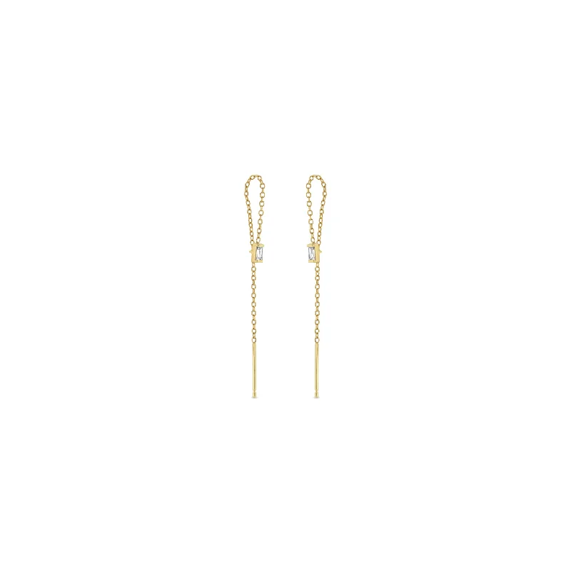 14k Baguette Diamond Loop Threader Earrings