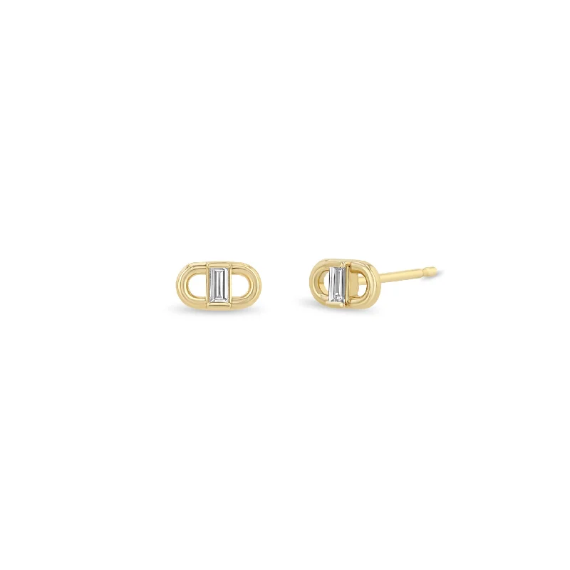 14k Baguette Diamond Open Link Studs