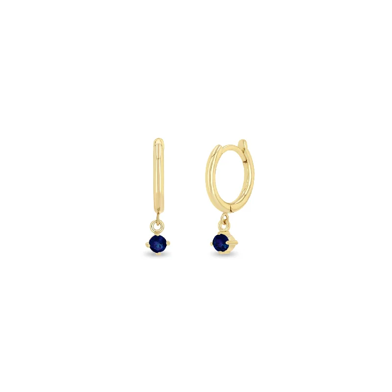 14k Dangling Blue Sapphire Small Hinge Huggie Hoops