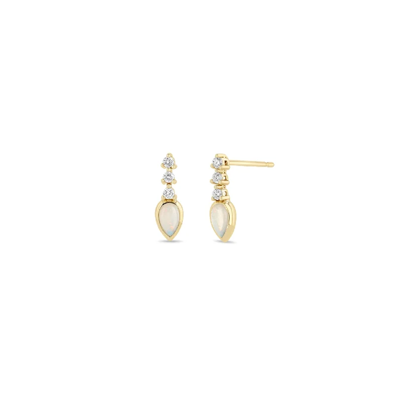 14k Diamond Tennis with Pear Opal Short Drop Earrings