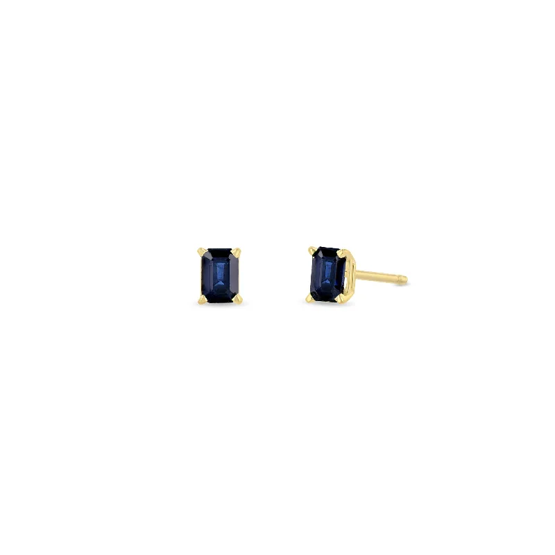 14k Emerald Cut Blue Sapphire Studs