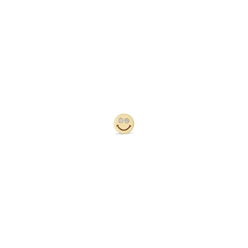 14k Itty Bitty Smiley Face with Diamond Eyes Stud