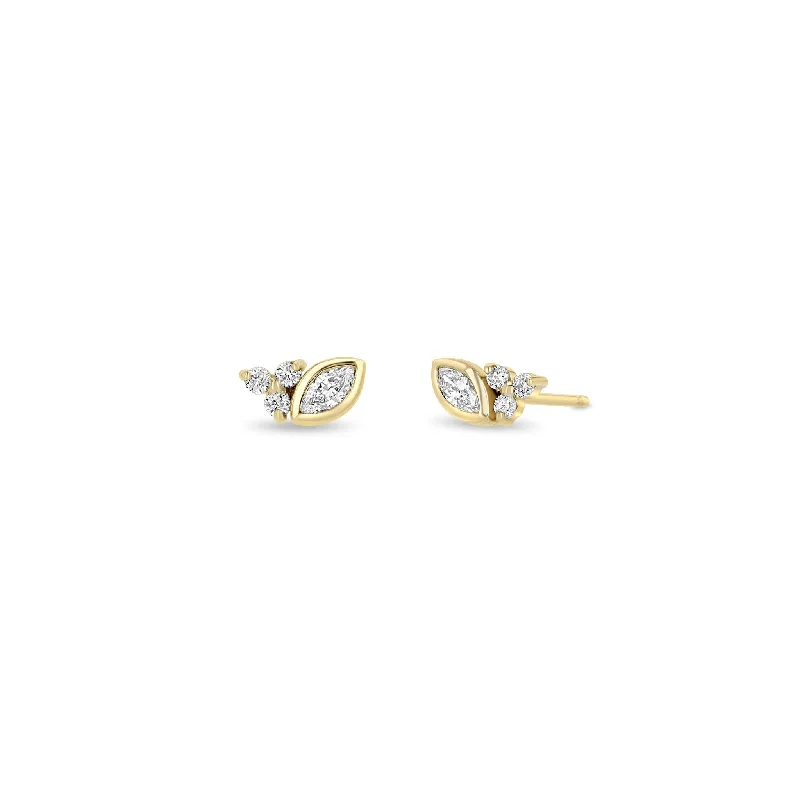 14k Marquise & Prong Diamond Trio Studs