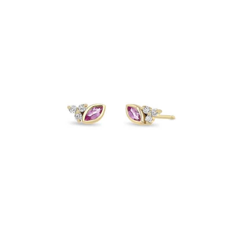 14k Marquise Pink Sapphire & Diamond Trio Studs