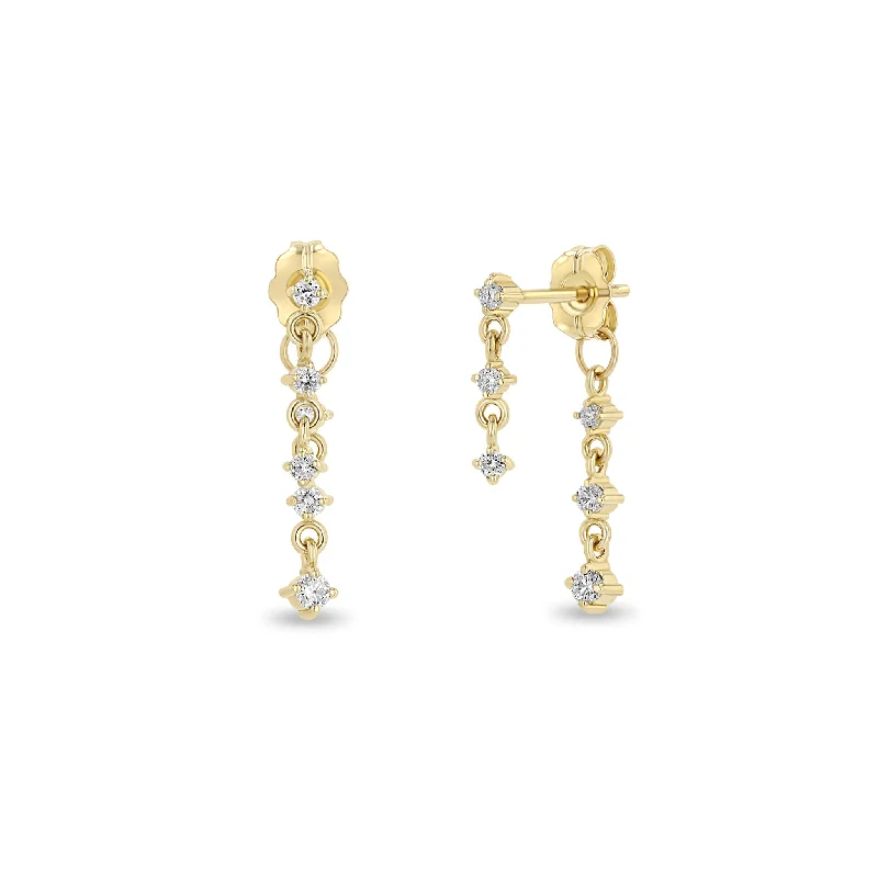 14k Mixed Prong Diamond Double Drop Earrings