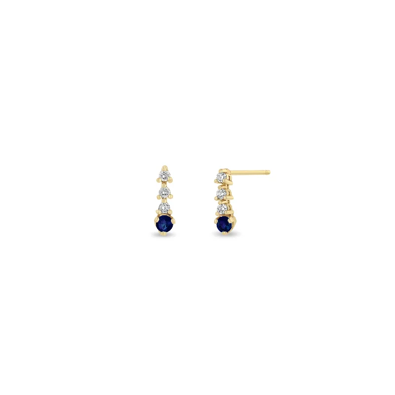 14k Prong Blue Sapphire & Short Diamond Tennis Drop Earrings