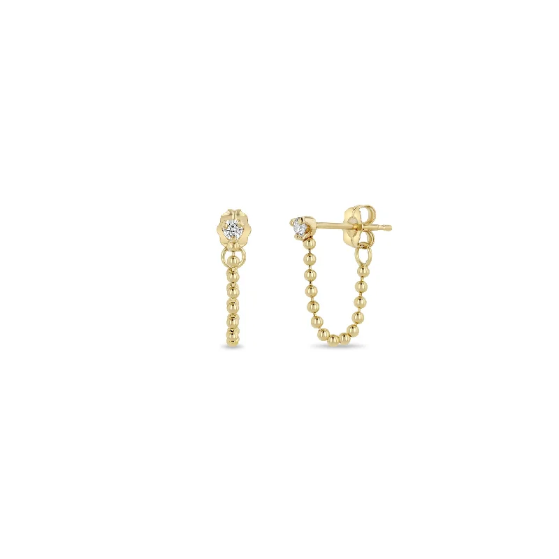 14k Prong Diamond Bead Chain Huggie Earrings